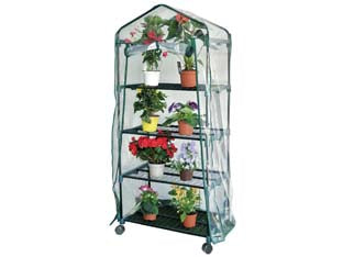 Serra rapida con ruote 4 ripiani - cm.69x49x160h - serra da balcone con struttura in metallo verniciato con raccordi in plastica, telo di copertura in PVC trasparente con filtr...