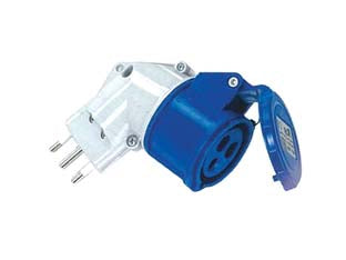 Adattatore industriale con spina 16a e presa cee ip44 - 16A colore blu - spina 2 poli + terra 16A 220V, presa 2 poli + terra 16A 220V CEE