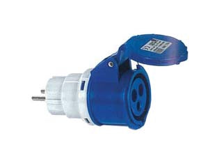 Adattatore industriale con spina schuko e presa cee ip44 - 16A colore blu - spina schuko, presa 2 poli + terra 16A 220V CEE