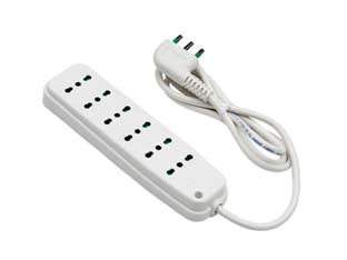 Multipresa 6 posti bipasso linea retail - bianca 47410 - cavo mt.1,5 3G1 H5VV-F, 6 prese bipasso italiane 2P+T 16A, spina salvaspazio a 90° a squadra italiana 2P+T 16A, con asole di ...