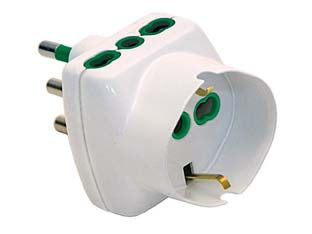Adattatore triplo 2 poli + terra schuko bipasso bianco - bianco 82240 - 2 prese bipasso 10/16A + 1 schuko bipasso 10/16A e spina 16A, in confezione singola FLOW PACK