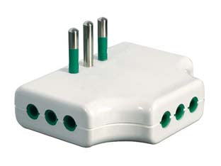 Adattatore triplo piatto 2 poli + terra 10a bianco - bianco 82250 - spina 10A, in confezione singola FLOW PACK