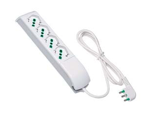 Multipresa 4 posti bipasso + schuko - bianco 410110 - cavo da 3x mmq 1 mt.1,5, spina da 16A, in confezione singola sacchetto