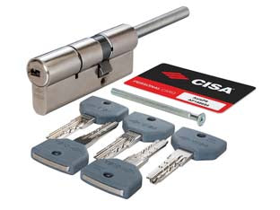 Cilindrio europeo sagomato asix p8 pro per pomolo 10q317 - mm.84 (29,5-54,5) 0Q31792012SD - predisposto per montaggio pomolo, dotato di 5 chiavi d’utilizzo con impugnatura grigia e 1 chiave da cantiere con impugnatura...