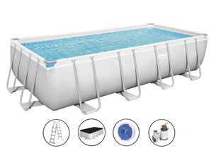 Piscina power steel rettangolare telaio portante cm.549x274x122h. - kg.113.9 - lt.14.812 - filtro sabbia (art.56466) - il telo è realizzato in PVC poliestere triplo strato, la struttura portante è composta da strutture in acciaio zincato e vern...