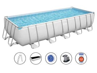 Piscina power steel rettangolare telaio portante cm.640x274x132h. -kg.131,5 -lt.19.281 -filtro cartuccia (art.5611Z) - il telo è realizzato in PVC poliestere triplo strato, la struttura portante è composta da strutture in acciaio zincato e vern...