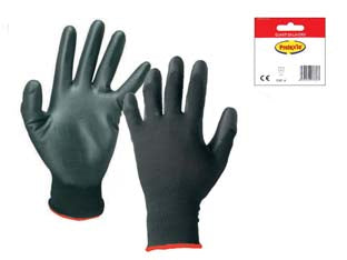 Guanti da lavoro in poliestere con palmo ricoperto in lattice - tg.M misura 8 - colore nero, con cavaliere