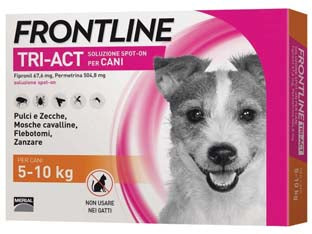 Frontline tri-act spot-on per cani s - in confezione da 6 pipette - per cani da kg.5 a kg.10, è una soluzione spot-on insetticida e acaricida specifica per il cane, grazie a due principi attivi...