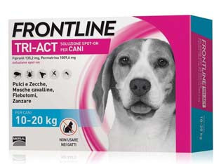 Frontline tri-act spot-on per cani m - in confezione da 3 pipette - per cani da kg.10 a kg.20, è una soluzione spot-on insetticida e acaricida specifica per il cane, grazie a due principi attiv...