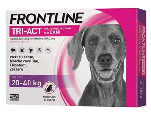 Frontline tri-act spot-on per cani l - in confezione da 3 pipette - per cani da kg.20 a kg.40, è una soluzione spot-on insetticida e acaricida specifica per il cane, grazie a due principi attiv...