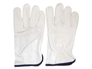 Guanti da lavoro in pelle bovina bianco - tg.10 - guanto con elastico stringipolso interno, orlato, impieghi: industria meccanica, impiantistica, manutenzione in genere