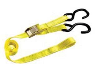 Cinghia mm.25 con ganci a s e morsetto - mt.2 x mm.25h. - morsetto rapido in metallo chiusura a pressione, gancio a S in acciaio, portata Kg.1000, colore giallo