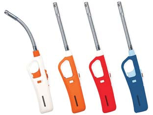 Accendigas a fiamma flex con tubo flessibile - colori assortiti - con accensione piezoelettrica e regolazione della fiamma, ricaricabile, con doppia chiusura di sicurezza, beccuccio prolunga...