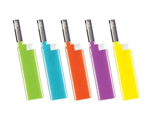 Accendigas a fiamma elfin - colori assortiti - con accensione piezoelettrica e regolazione della fiamma, ricaricabile, in espositore da banco