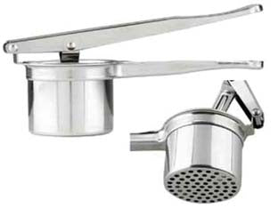 Schiacciapatate in acciaio inox - fori ø 5mm - elevato spessore con bicchiere inox 18/10