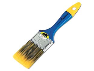 Pennellessa setola sintetica krex giallo/blu serie 331 - mm.40 - con ghiera nichelata e manico in plastica pieno bicolore, realizzata al 100% con filamenti sintetici in PBT, incollata con ma...