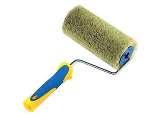 Rullo evergreen in tessuto nylon serie 175 - cm.20 - colore verde, con manico in plastica giallo e blu, adatto alla pittura a solvente, al quarzo, silossanica, a calce e ai silic...