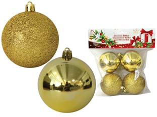 Sfere lisce e glitterate colore oro - mm.60 in confezione da pz.4 - in plastica assortite