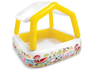 Piscina gonfiabile quadra acquario con parasole +2 anni - cm.157x157x122h. - peso kg.3,80 (57470) - in vinile spessore mm.0,25, con tettino parasole removibile, capienza d'acqua lt.295, kit corredo di riparazione