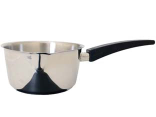Casseruola inox conica manico in bachelite - ø cm 12 - corpo acciaio Inox 18/10 con becco, manico bachelite anatomico, fondo semplice, lavabile in lavastoviglie
