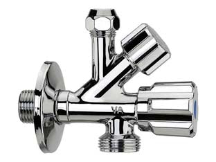 Rubinetto combinato lavatrice - 1/2x3/4 ø mm.10 - con rosone e vitone fisso senza antiriflusso, dado conico basso, cromato