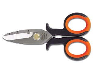 Forbice elettricista lame diritte inox art.1128 bsx - mm.145 in acciaio inossidabile con svasatore, con custodia plastica snodata agganciabile alla cintura, brevettato, impugnatur...