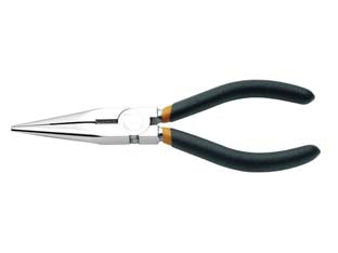 Pinza a becchi mezzi tondi lunghissimi diritti art.1166 - mm.160 becchi lunghissimi zigrinati, con manici ricoperti con due strati di PVC antiscivolo