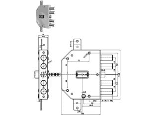 Serratura triplice applicare con scrocco doppia mappa blindate 2155mrx - mm.60 DX (2155MRX) - con chiavi brevettate e dispositivo NO ENTRY, versione ad applicare con scrocco, per porte blindate, interasse mm.28, con 3 c...