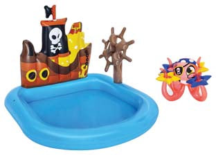 Piscina con giochi gonfiabile nave pirati +2 anni - cm.140x130x104h. - (art.52211) - con polpo e accessori gonfiabili