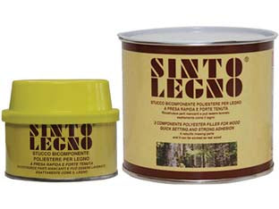 Sintolegno stucco per legno in barattolo - ml.750 legno chiaro/scuro - stucco poliestere con fibre di legno incorporate, Incollaggio irreversibile e rifacimento di parti mancanti di ogno tipo di l...