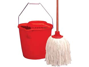 Mocio set completo rosso pz.4 - secchio rotondo lt 12 con manico ferro, strizzatore, mocio cotone gr.160, manico cm.120