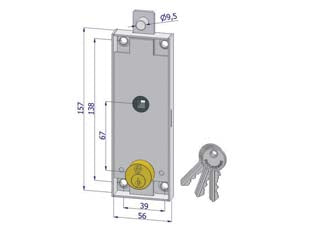 Serratura per basculante cilindro tondo 2290 - (2290XZB2008XX3) - per basculante, scatola acciaio zincato, cilindro in ottone, dotazione 2 chiavi