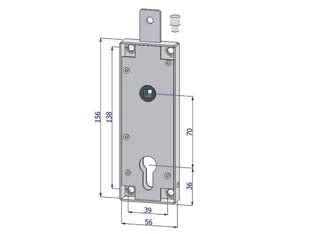 Serratura per basculante cilindro europeo 2291 - (2291XZB2070) - scatola in acciaio zincato, catenaccio movimentato da chiave -fissagio cilindro con vite di testa, cilindro non compreso