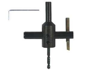 Foralastra con utensile hss in cobalto 5% da mm.27-104 - taglio da ø mm.27 a 104 PG 216.00 - attacco cilindrico ø mm.8, guida fissa centrante ø mm.4, completo di punta HSS ø mm.5 e chiave di servizio, utensile ø mm.5 i...
