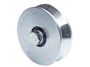 Ruota cancelli gola v art.305 - mm.120x34 - ruota acciaio , gola a V, montaggio su 2 cuscinettI