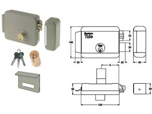 Elettroserratura per cancelli con catenaccio e tetto 6808 - mm.50 DX zincata (Y6808050105) - scatola e bocchetta in acciaio, alimentazione esclusivamente mediante trasformatore 10w, tensione 12v, catenaccio meccanico a...