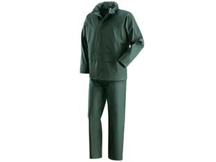 Impermeabile giacca/pantalone in poliuretano verde - tg.XL colore verde - in PVC/PU con supporto 100% poliestere, peso gr.300 mq., cappuccio fisso a scomparsa con elastico, aerazione sul dorso e sott...