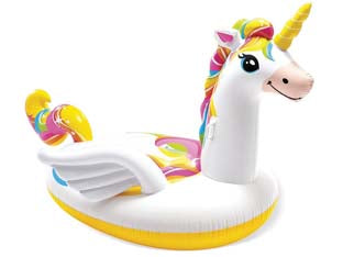 Isola grande gonfiabile unicorno - cm.251x163x145 - peso kg.5,10 (57291) - in vinile spessore mm.0,35, con 2 impugnature resistenti, portata max kg.200, 2 camere d'aria, kit corredo di riparazione