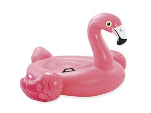 Fenicottero gonfiabile cavalcabile +3 anni - cm.142x137x97 - peso kg.1,97 (57558) - in vinile spessore mm.0,30, con 2 impugnature robuste, portata max kg.40, 2 camere d'aria, kit corredo di riparazione