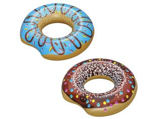 Salvagente gonfiabile ciambella con morso +12 anni - ø cm.107 - peso Kg.0,590 (art.36118) - in vinile NP, spessore della plastica mm. 0,24 , due disegni assortiti, kit corredo di riparazione