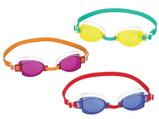 Occhialini ocean wave +7 anni - (art.21048) - in silicone con trattamento di protezione U.V. delle lenti, regolabile sulla testa con cinghia, tre colori assortiti