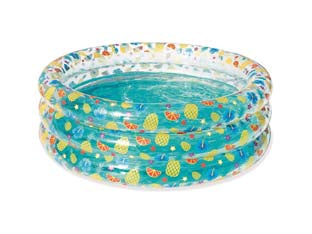 Piscina gonfiabile tropical play pool trasparente 3 anelli +6 anni - ø cm.150x53h. - peso kg.2,530 (art.51045) - realizzata in vinile NP, spessore plastica mm.0,24, capienza d'acqua lt.445, kit corredo di riparazione