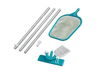 Kit pulizia per piscine standard - Kg.1,080 (art.58013) - asta leggera lunghezza 1,74 mt.con sacchetti per l'aspirazione e setaccio intercambiabili, l'aspiratore ha una testina pulent...