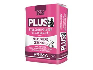K2 plus stucco in polvere con microsfere in sacco - Kg.5 - stucco in polvere di alta qualità, extra bianco a base gesso alabastrino selezionato, carbonato di calcio purissimo macinato ...