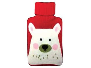 Borsa acqua calda orsetto rosso 2l - gomma bilamellata, imboccatura larga, tappo mm 18, rivestimento esterno in maglia decorata