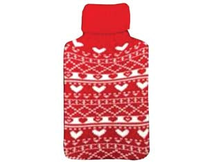 Borsa acqua calda cuoricini bianchi 2l - gomma bilamellata, imboccatura larga, tappo mm 18, rivestimento esterno in maglia decorata