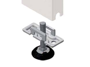Piastra con piedino regolabile - mm.60 p.x30 l.x50 h. - componente per arredamento negozio in acciaio zincato con piedino in materiale plastico