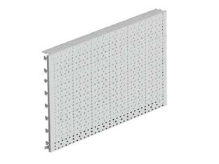 Fondale in lamiera forato mm.400h grigio ral 7035 - mm.1330 l.x400 h. - componente per arredamento negozio in acciaio verniciato, passo 25, con fori asimmetrici