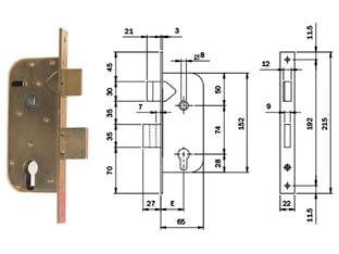 Serrature infilare per cancelli cat.+scr. sep. profilo europ. 630 - mm.35 (630350) - scatola e frontale zincati tropicalizzati, per cilindro a profilo europeo (non compreso), catenaccio e scrocco separato, 2 ma...