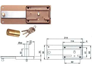 Ferroglietto p/ferro con catenaccio 6 mand. cil. fisso s/controp. 315 - mm.50 (315506) - serratura da applicare per porte in ferro con pomolo sblocca catenaccio interno e cilindro fisso ø mm.26x50 esterno, 3 chiavi...